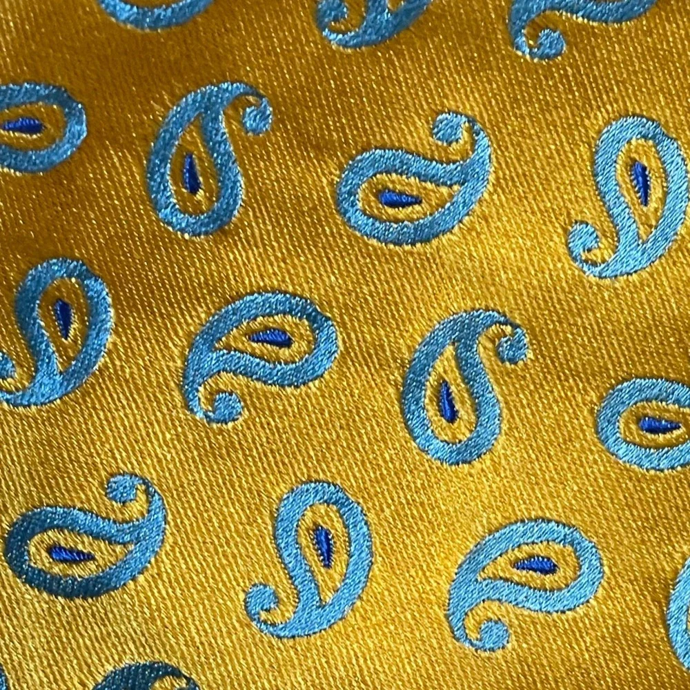 Ted Baker London Silk Tie Mens Yellow Blue Paisley Maximalist Made‎ in USA 61